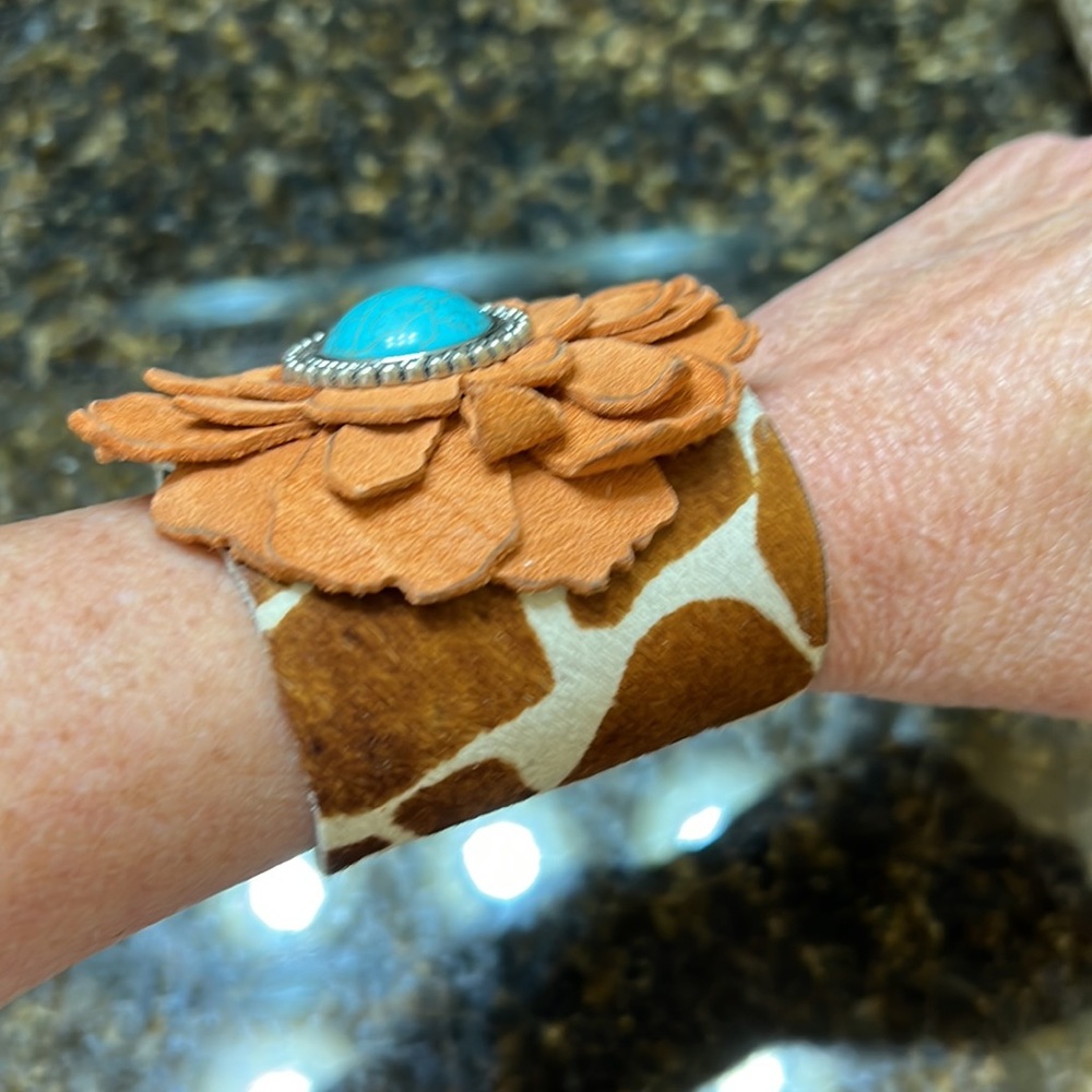 Hide Cuff With Giraffe Print, Burnt Orange Suede … - image 2